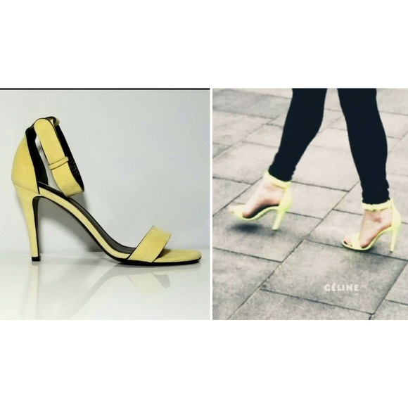 CELINE PARIS "ICONIC" RUNWAY "RARE YELLOW" SANDALS SHOES $895 I-38 US-7.5 7 1/2 - Picture 1 of 12